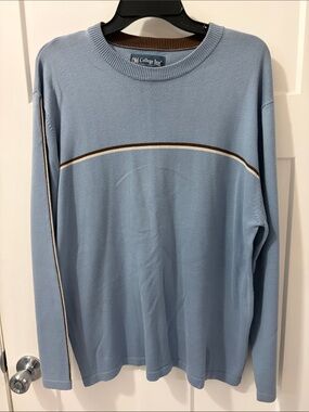 Old College Inn Light Blue Crewneck Sweater with Brown Trim